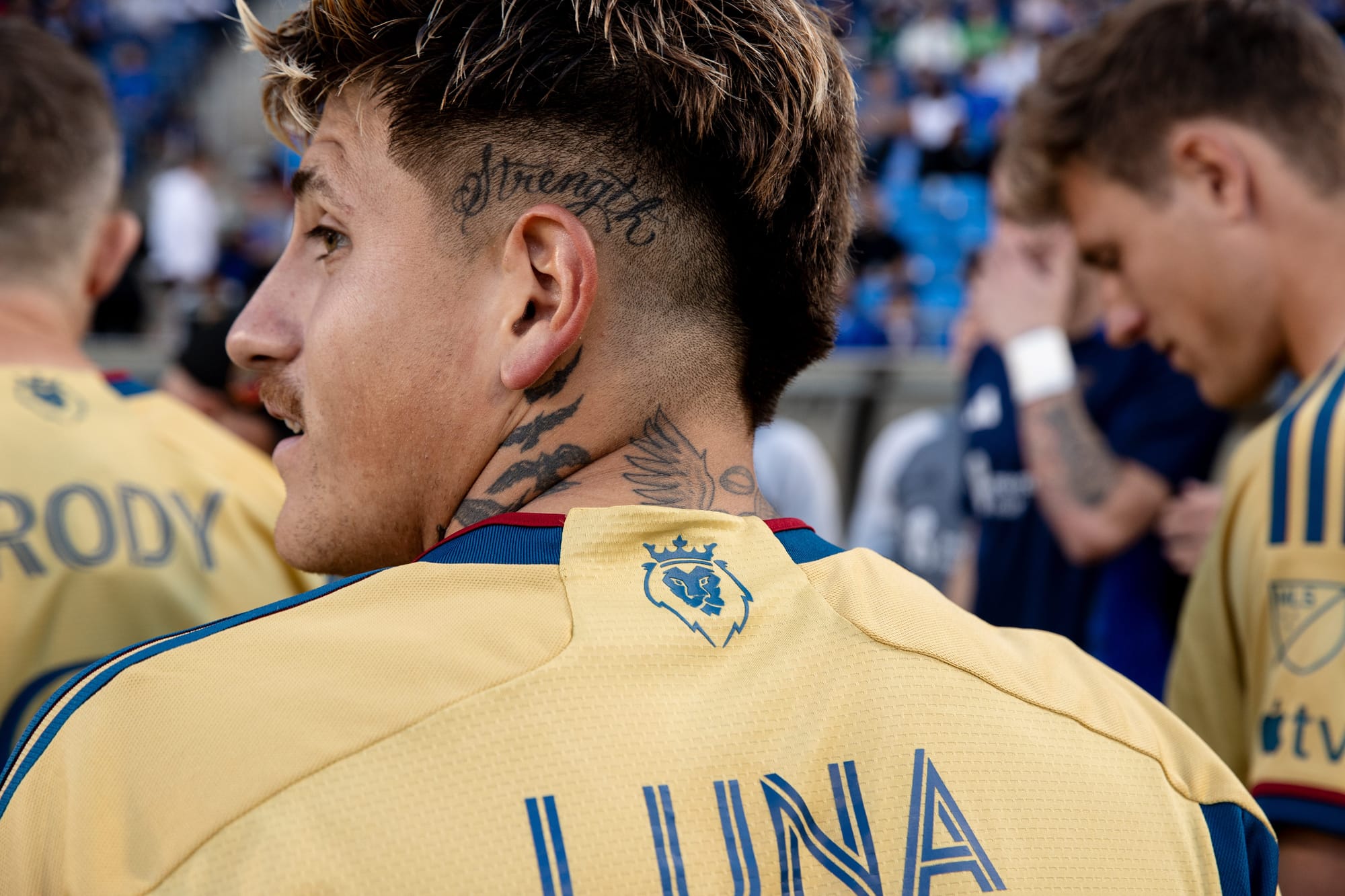 Diego Luna Strength neck tattoo