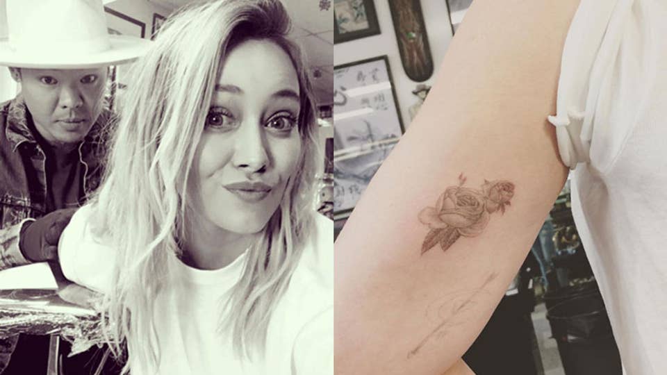 Hilary Duff rose and tiny arm tattoos