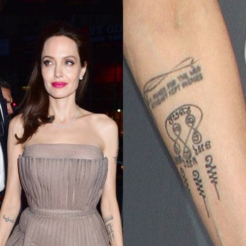 Angelina Jolie’s forearm lettering tattoos