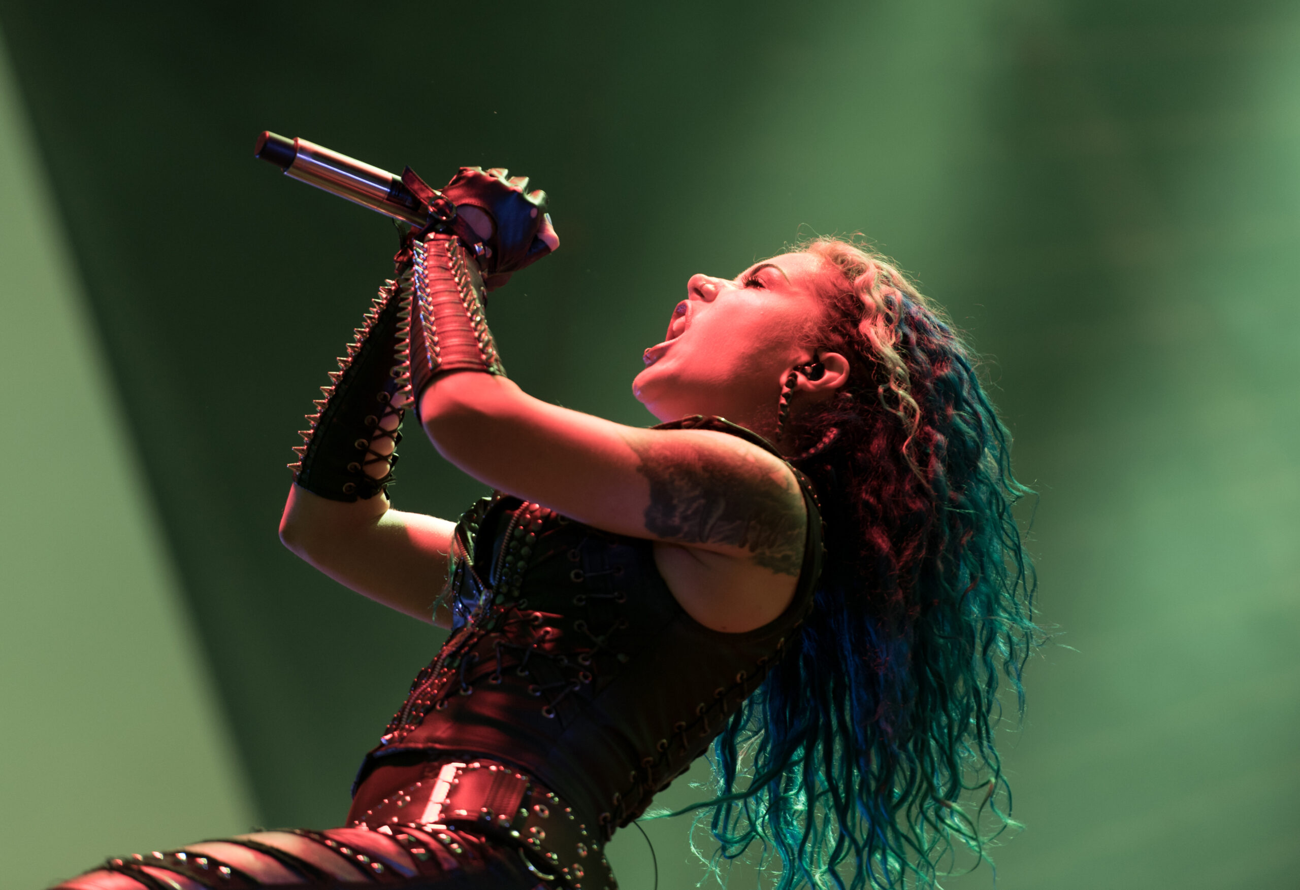 Alissa White-Gluz forearm and upper arm tattoo at Elbriot 2018