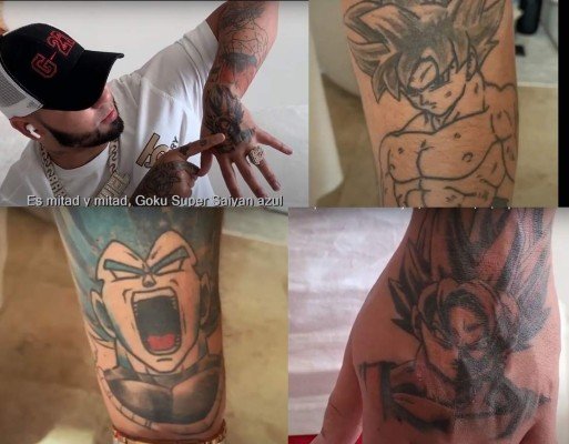 Anuel AA's Goku and Vegeta Dragon Ball Z tattoos
