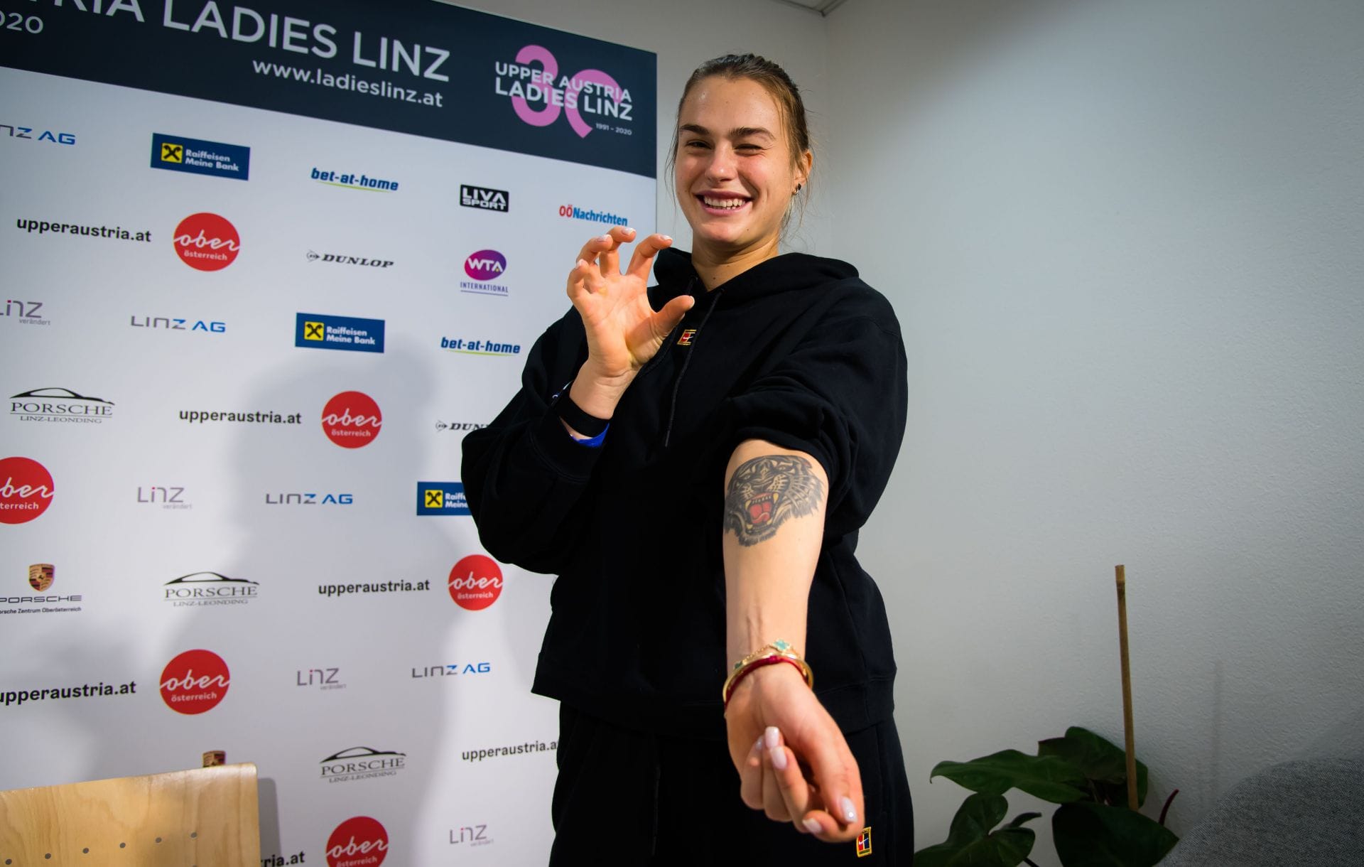 Aryna Sabalenka tiger tattoo on left forearm