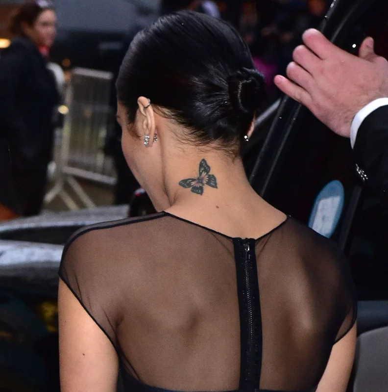 Vanessa Hudgens butterfly tattoo on her neck