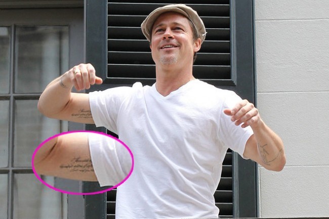 Brad Pitt Rumi quote tattoo on inner arm