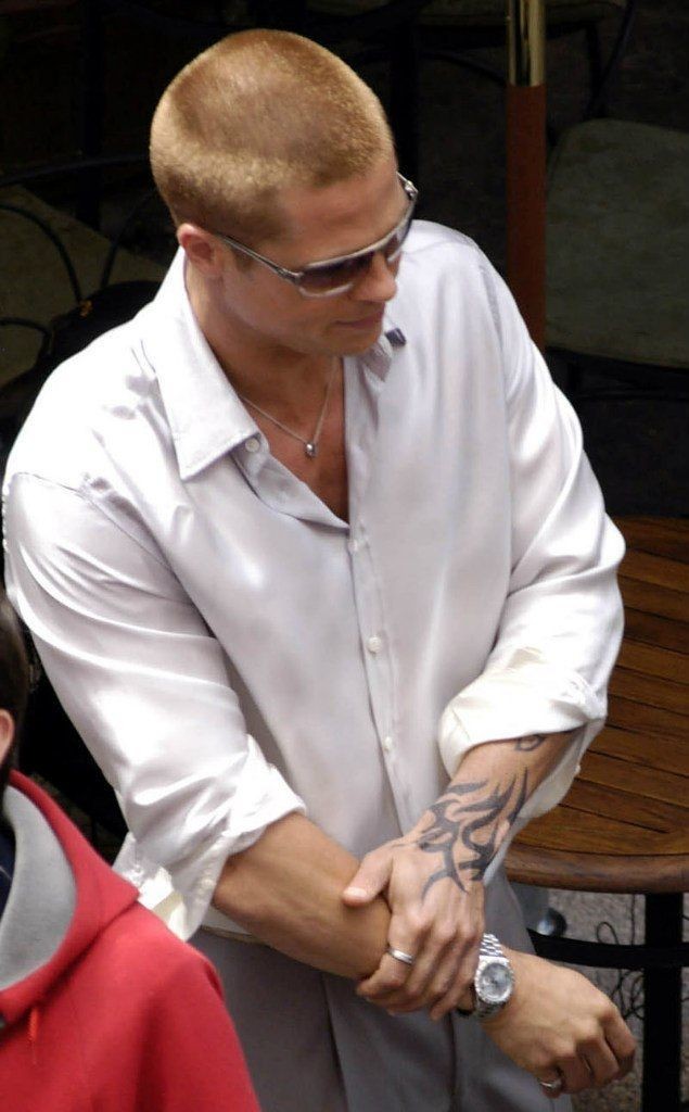 Brad Pitt tribal forearm tattoo