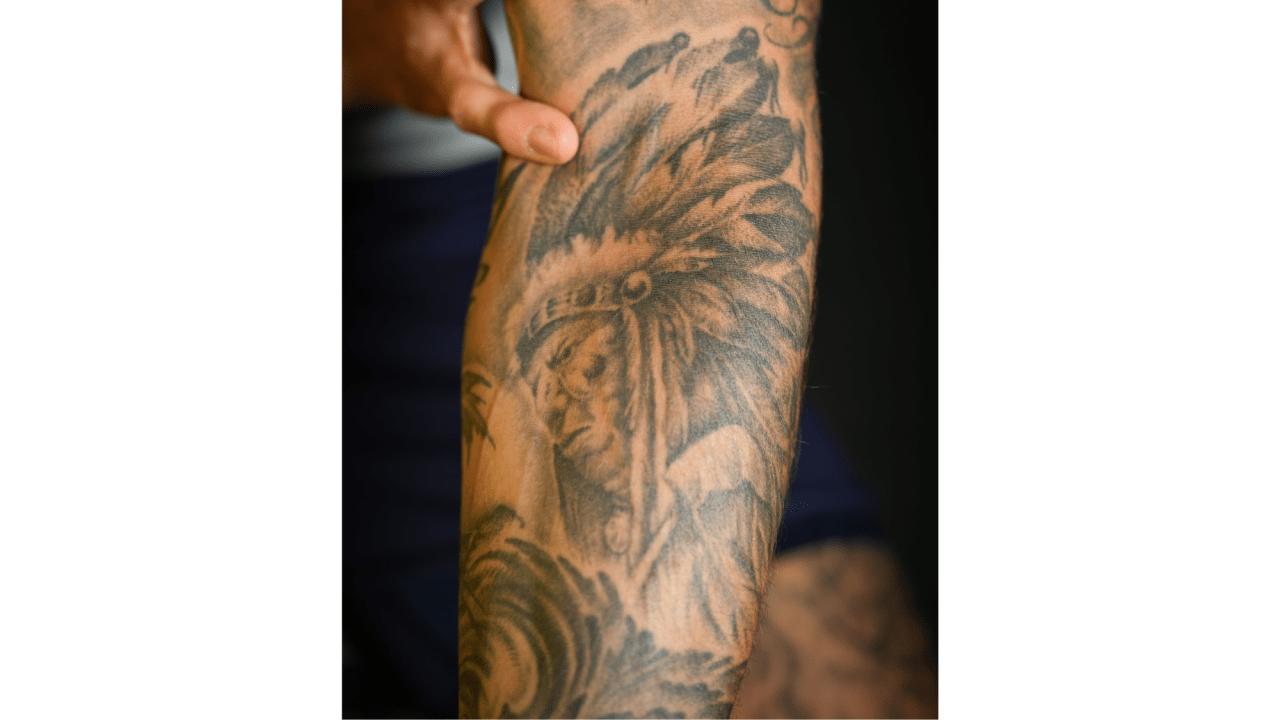 Brandon Montour Indigenous chief and angel arm tattoos