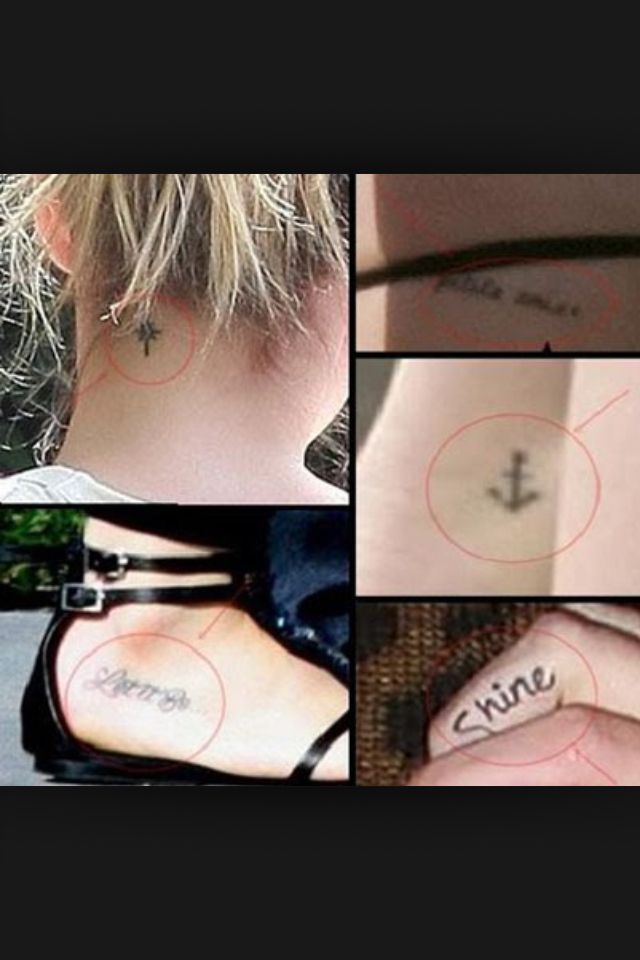 Hilary Duff fine line tattoo collage