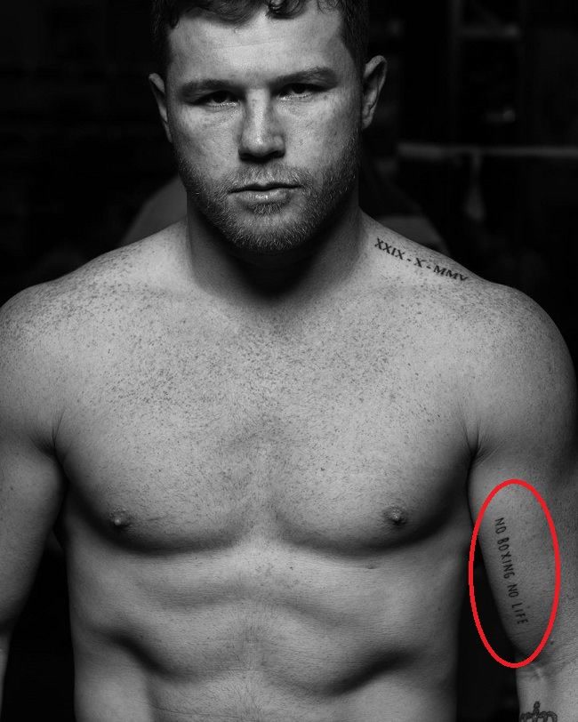 Canelo Alvarez No Boxing No Life tattoo on his arm