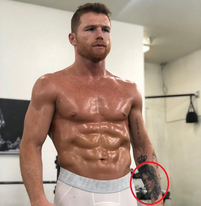 Canelo Alvarez daughter Emily portrait tattoo on his forearm