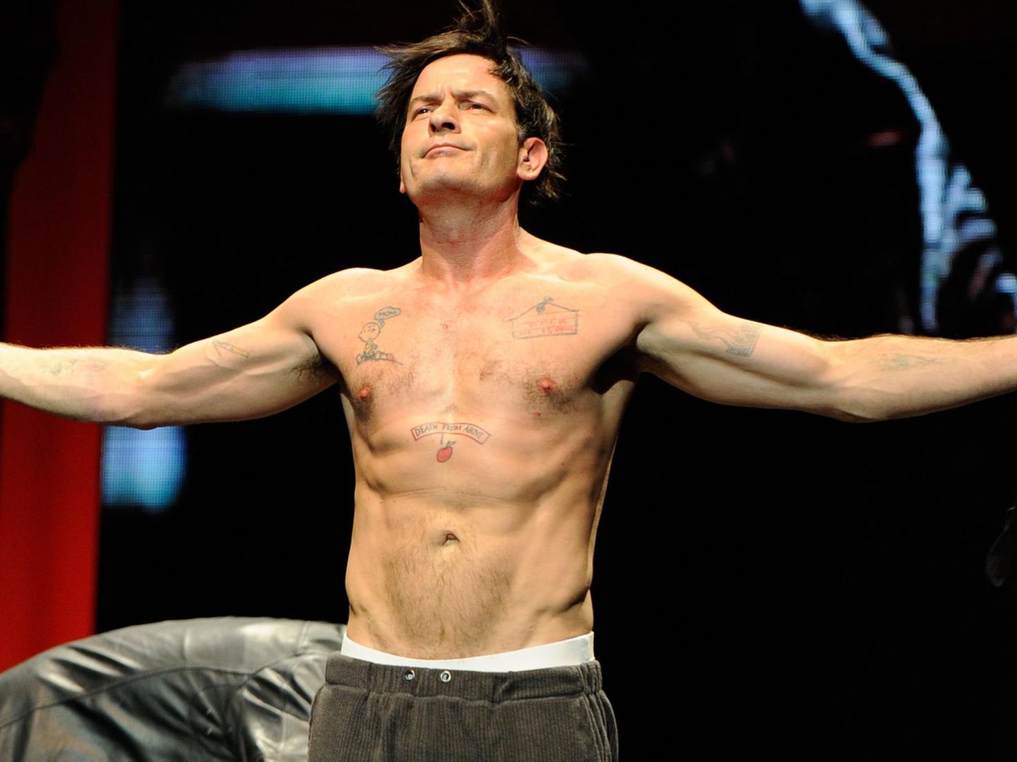 Charlie Sheen Death From Above chest tattoo