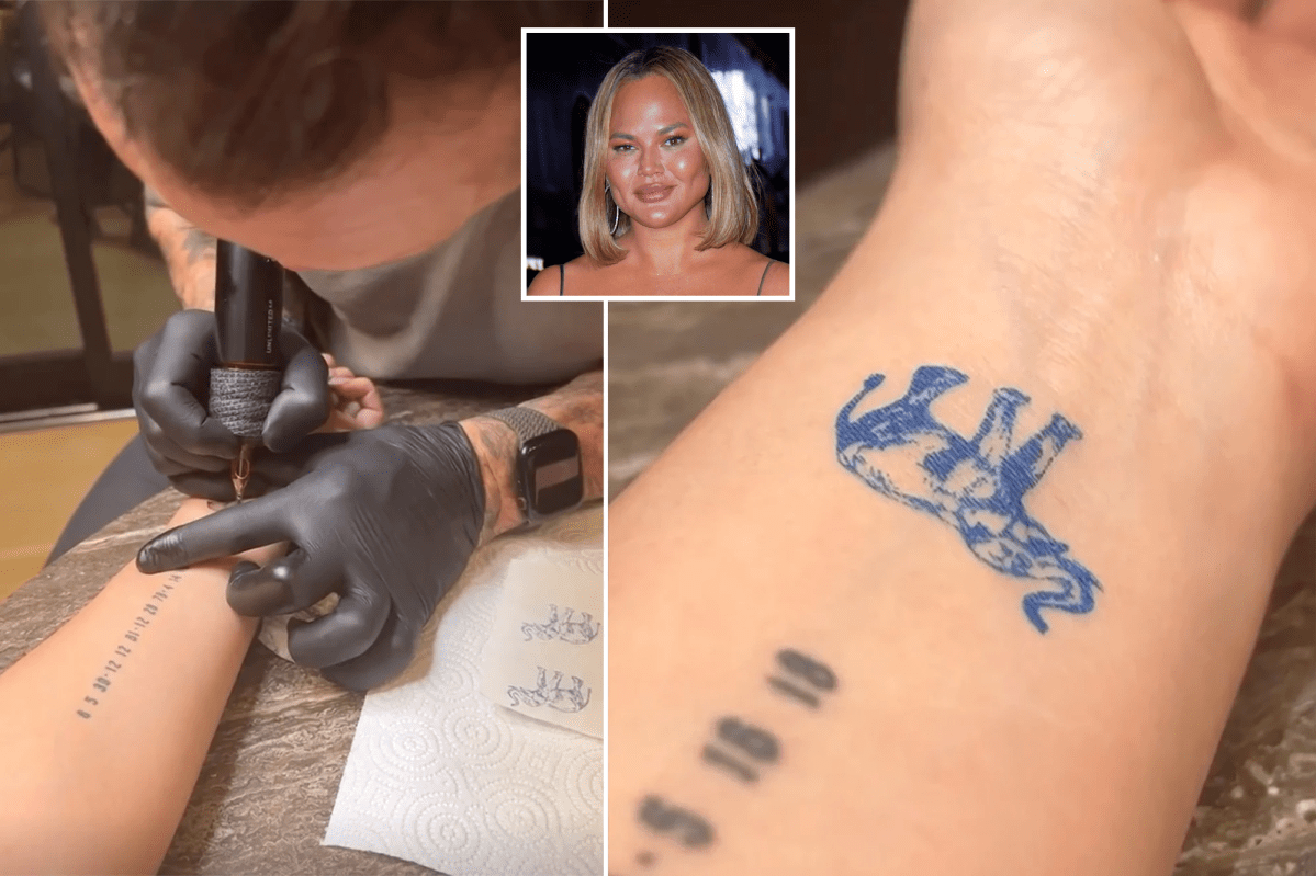 Chrissy Teigen blue elephant tattoo