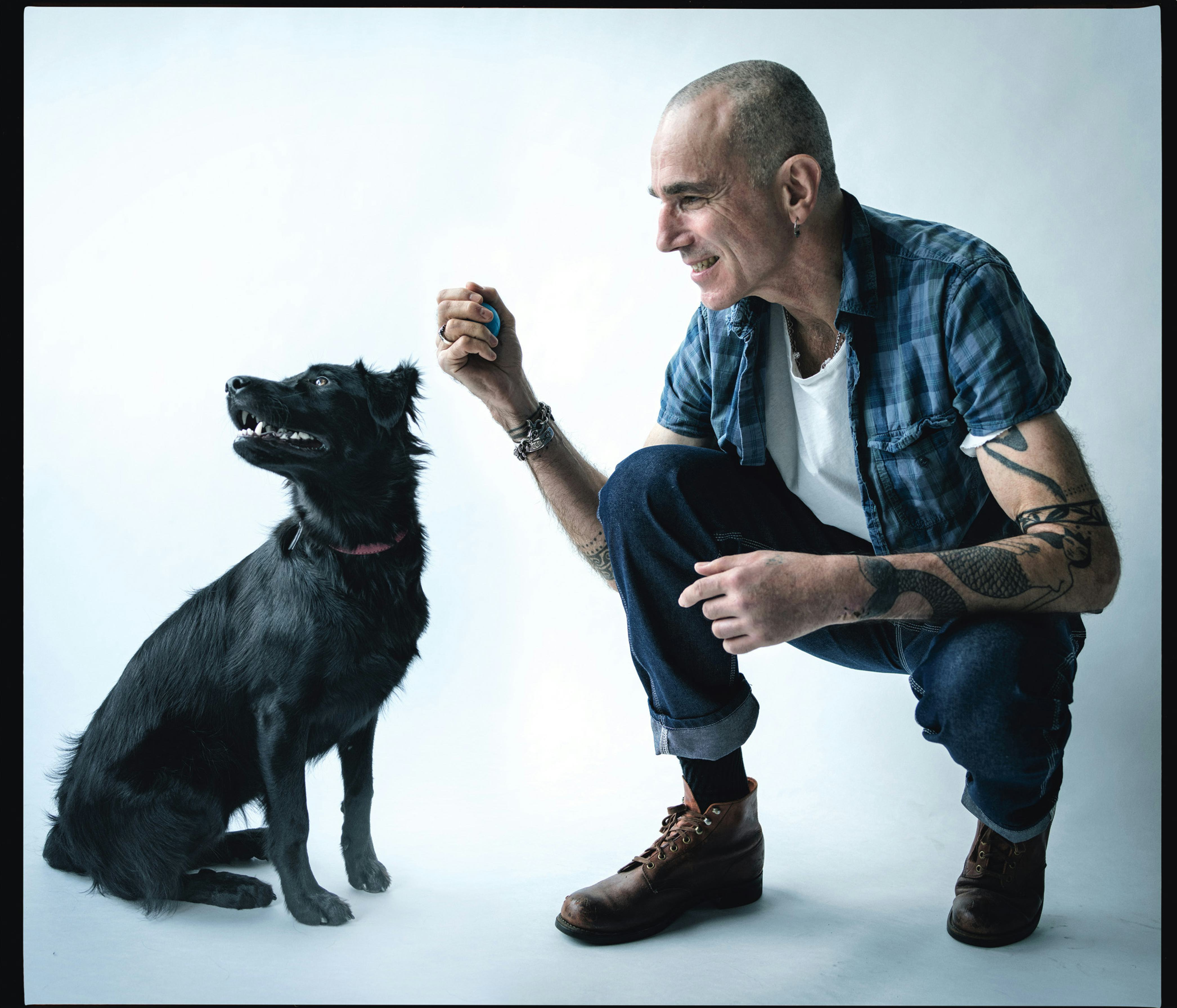 Daniel Day-Lewis with visible arm tattoos from a W Magazine photo shoot