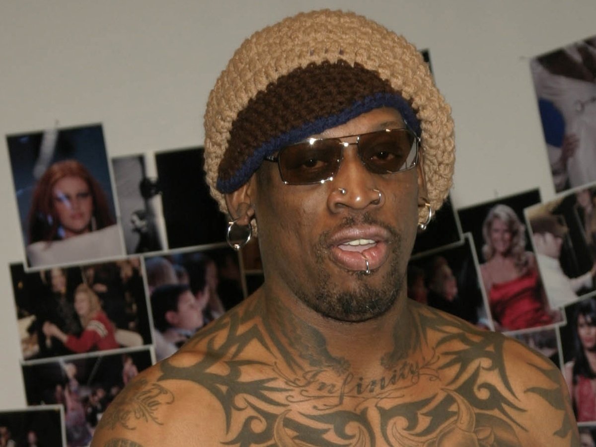 Dennis Rodman showing Infinity lettering at the neck and wrist