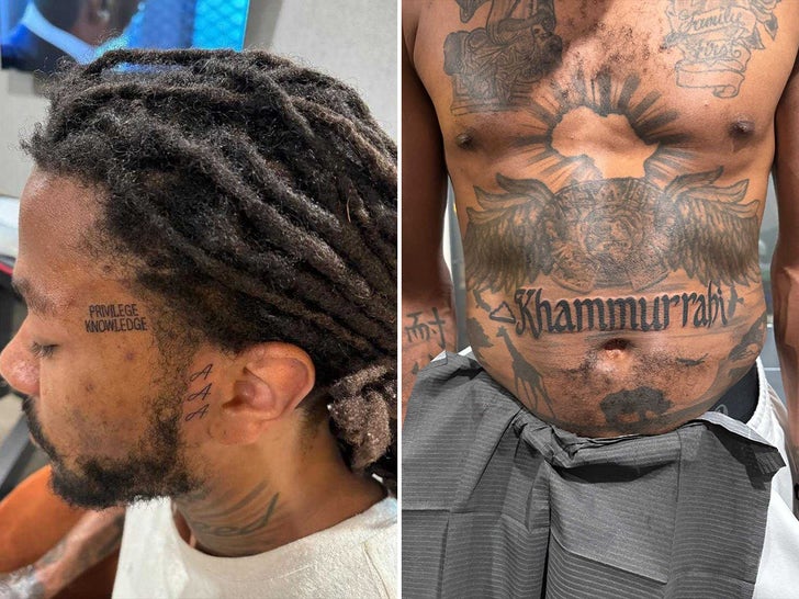 Derrick Rose face and torso tattoos shown together