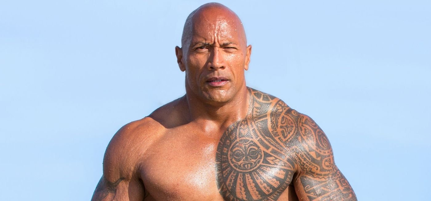Dwayne Johnson Polynesian chest and shoulder tattoo