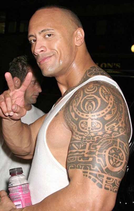 Dwayne Johnson Polynesian shoulder and upper-arm tattoo