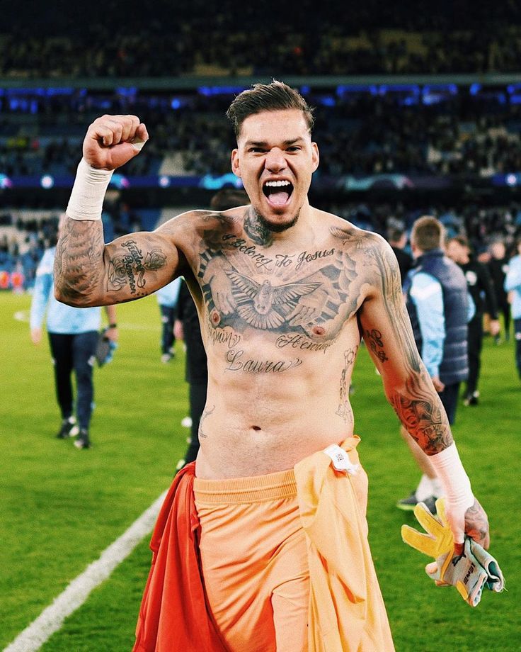 Ederson Moraes chest faith and family tattoos