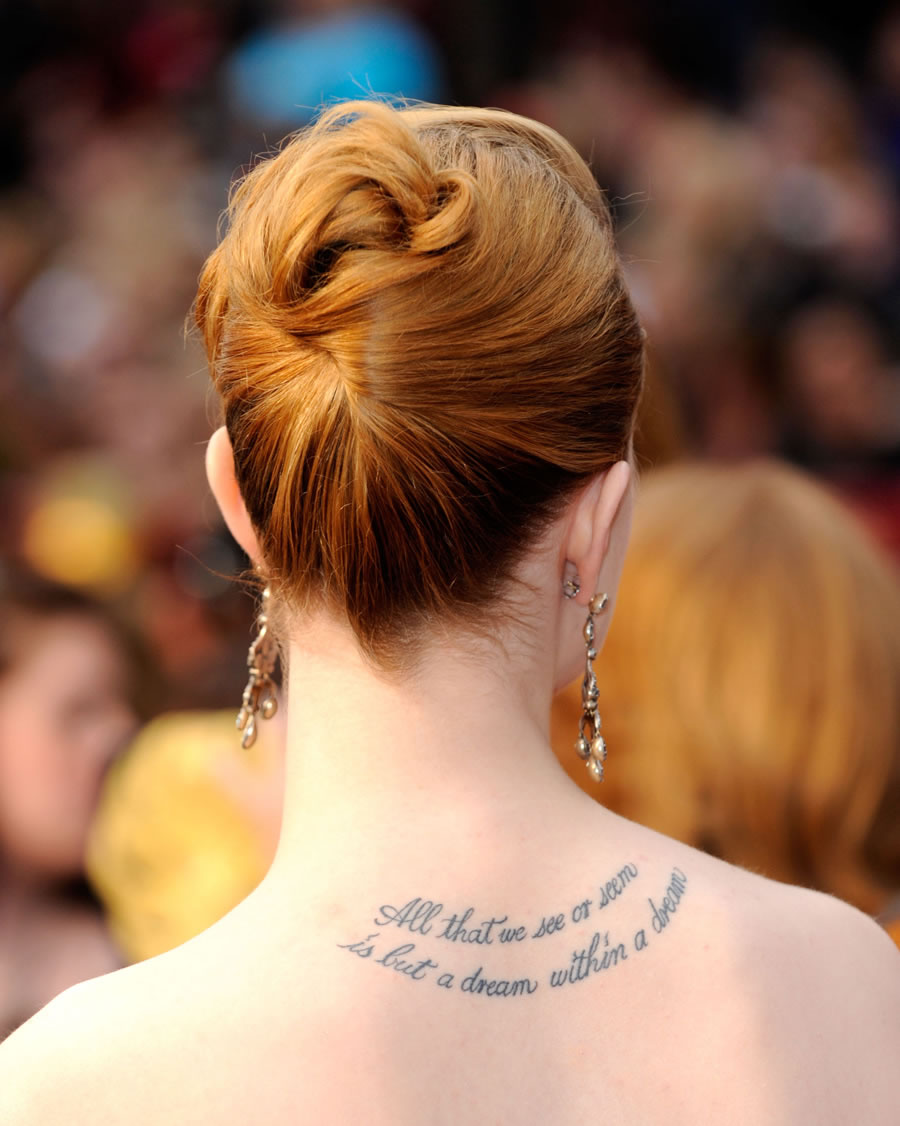 Evan Rachel Wood Poe back tattoo photographed from behind