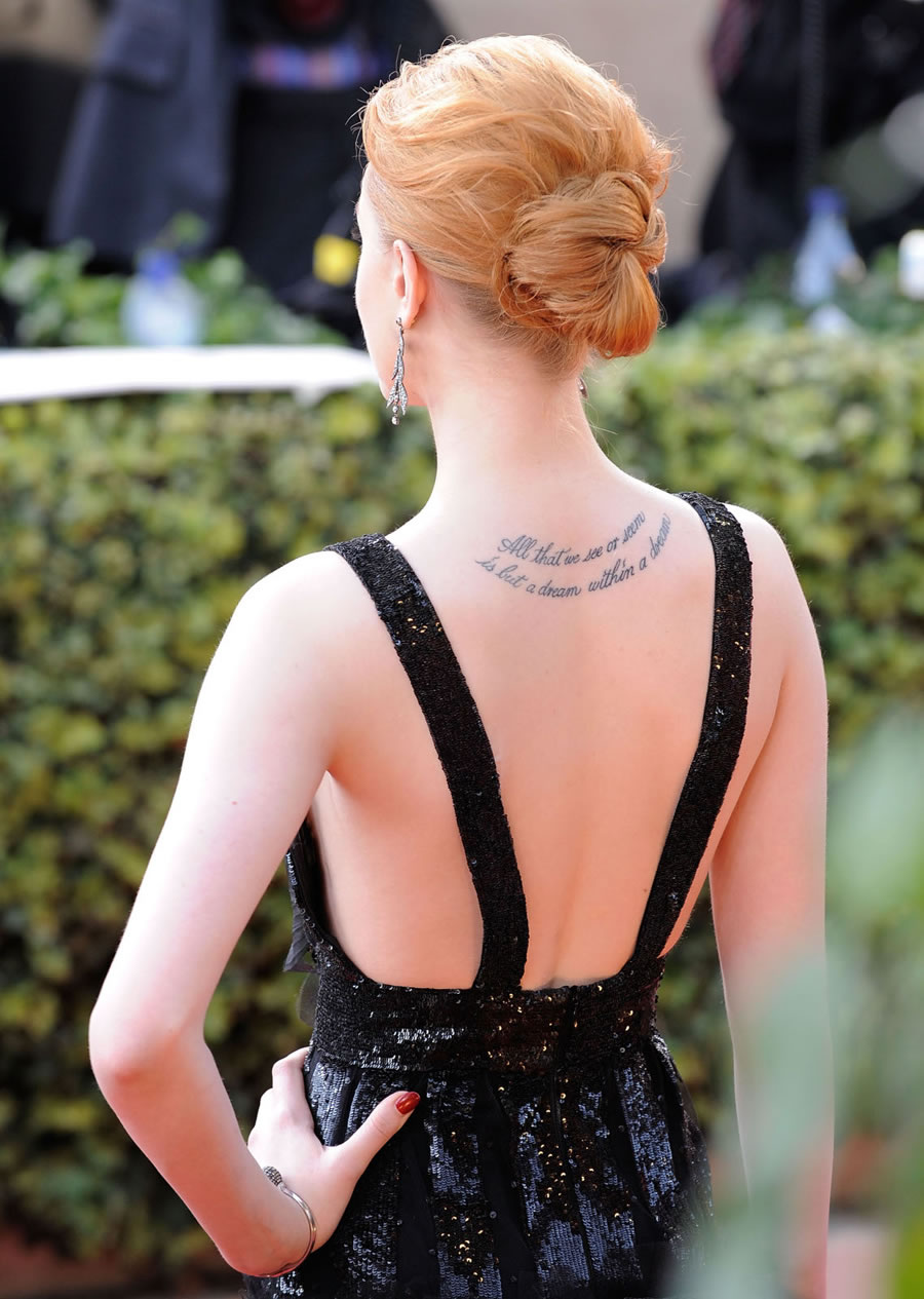 Evan Rachel Wood Poe back tattoo red carpet