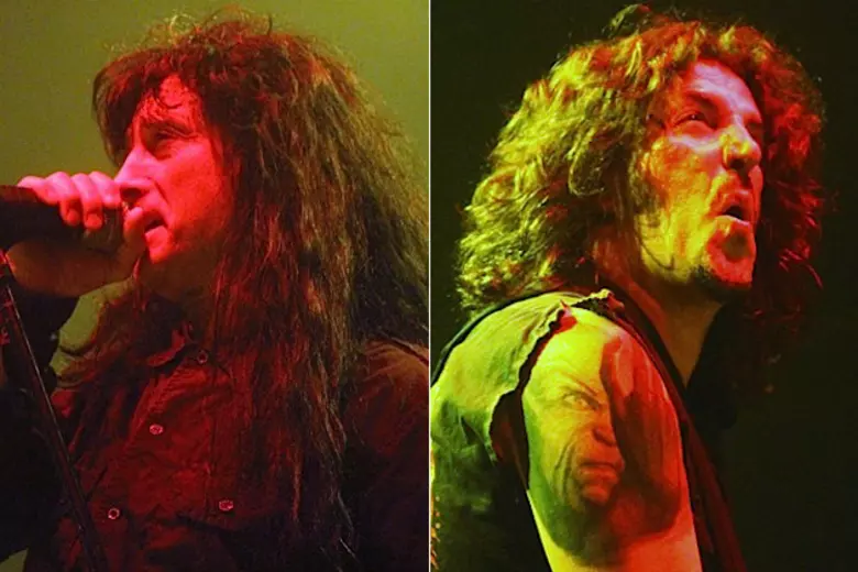 Frank Bello tattooed arm during Anthrax performance