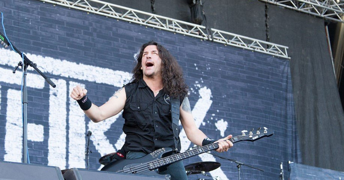 Frank Bello upper-arm tattoo during Anthrax festival performance