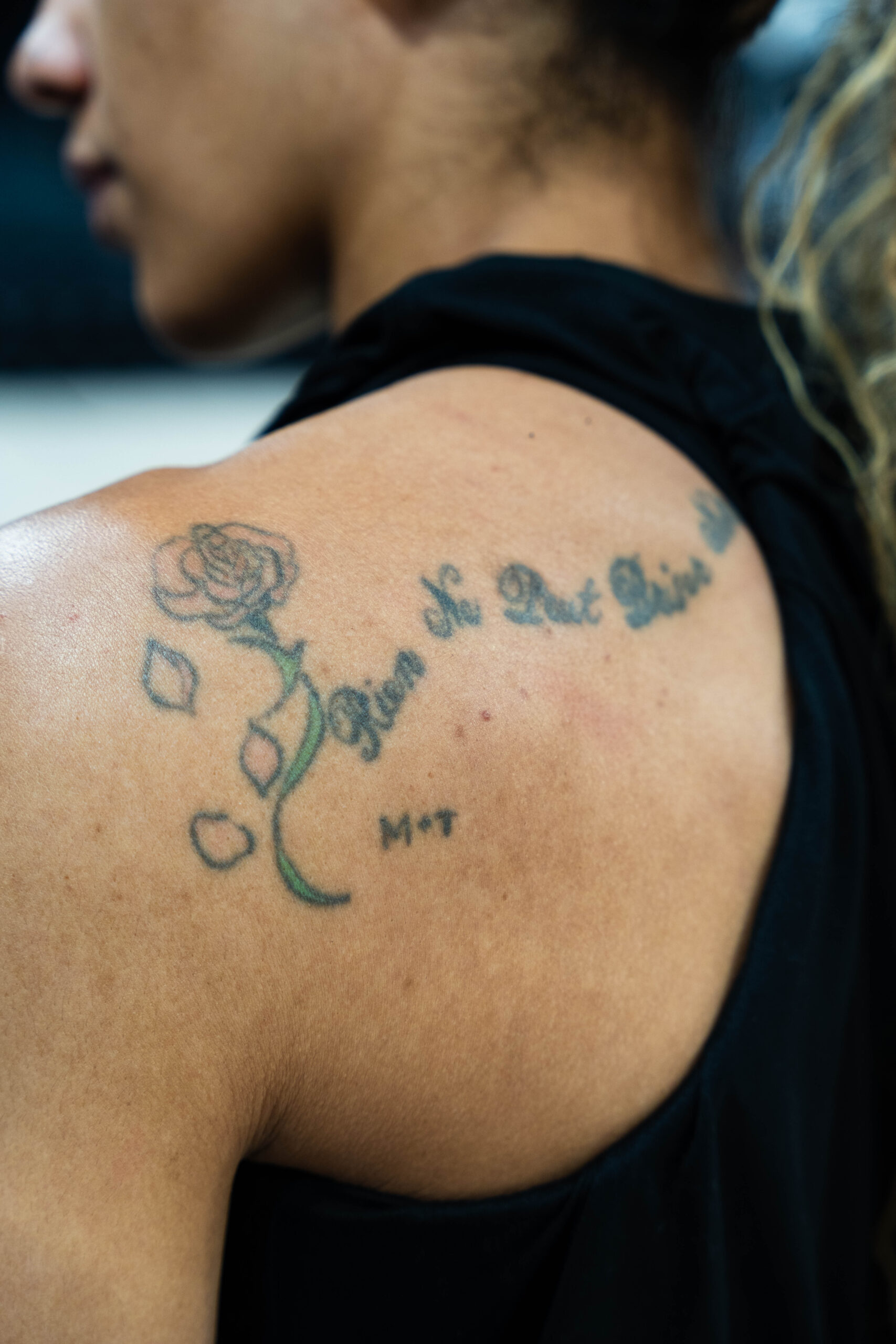 Gabby Williams Rolling Stones tongue arm tattoo