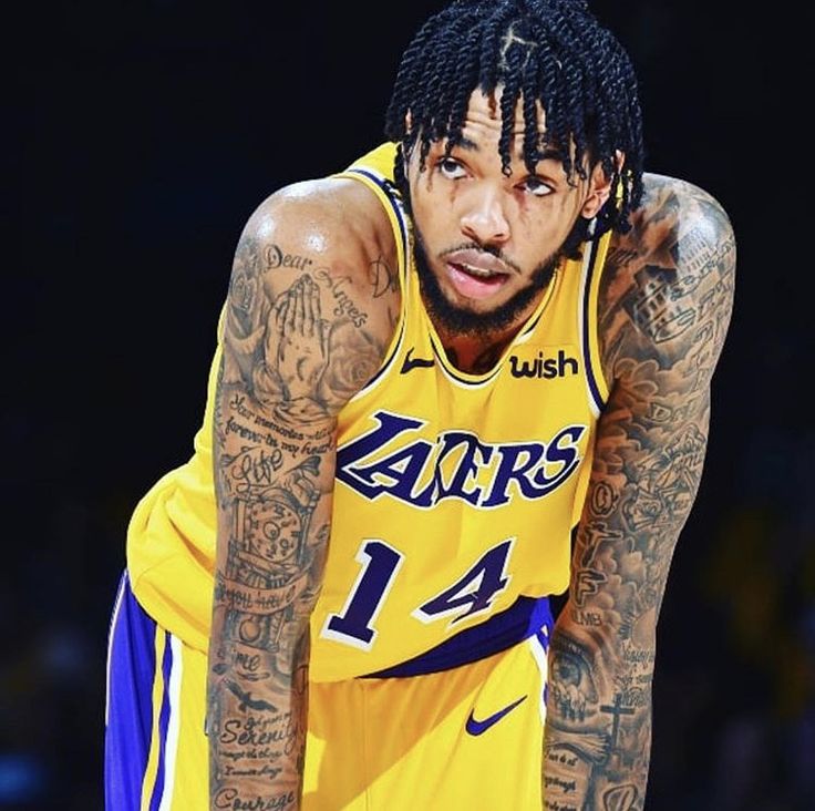Brandon Ingram tattooed arms in a Lakers game portrait