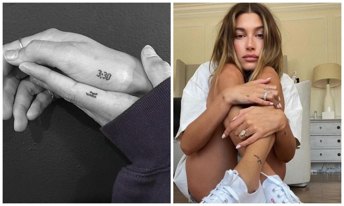 Hailey Bieber forearm tattoo symbols