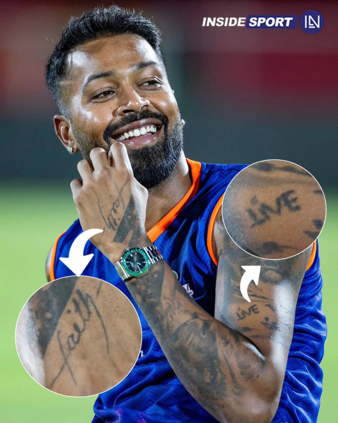 Hardik Pandya arm tattoo closeup