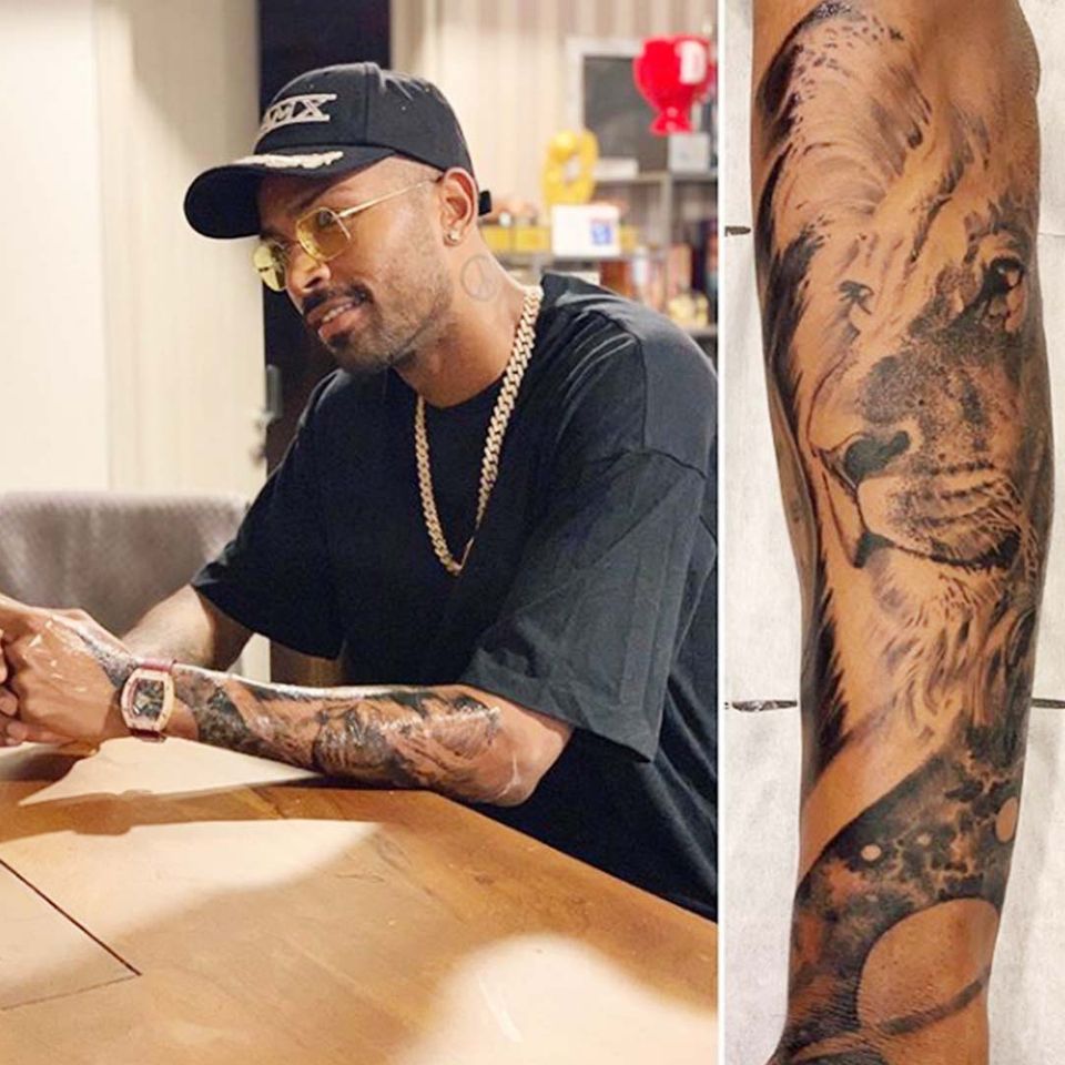 Hardik Pandya lion sleeve tattoo