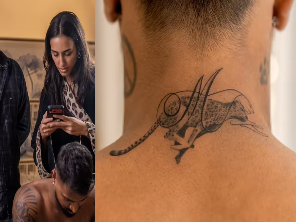 Hardik Pandya neck tattoo closeup