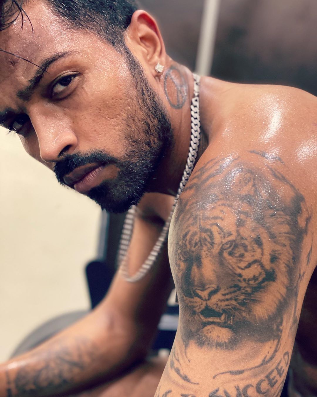 Hardik Pandya tiger tattoo high quality