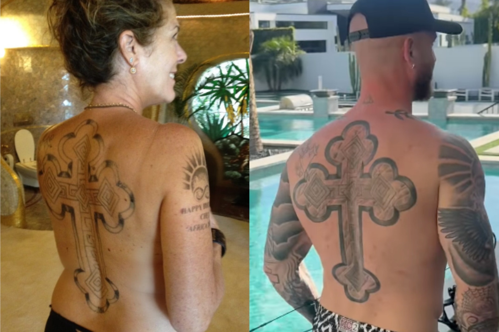 Rita Wilson and Chet Hanks matching cross tattoos
