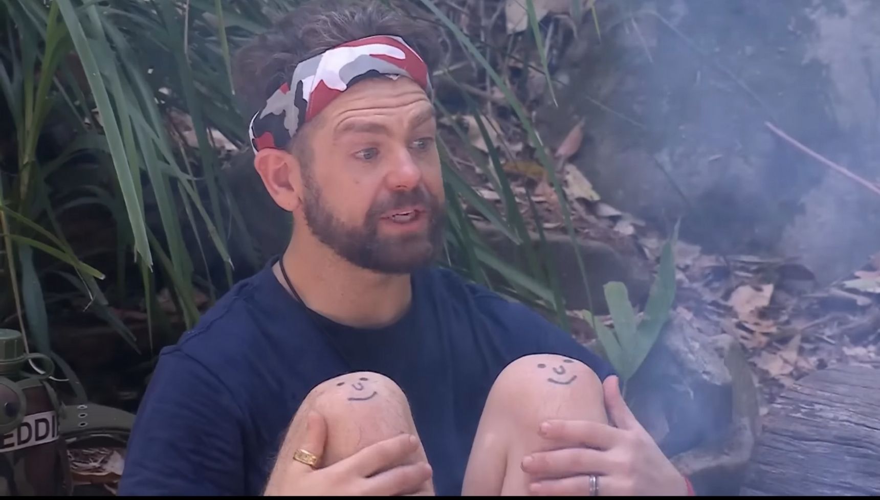 Jack Osbourne smiley knee tattoos in the jungle