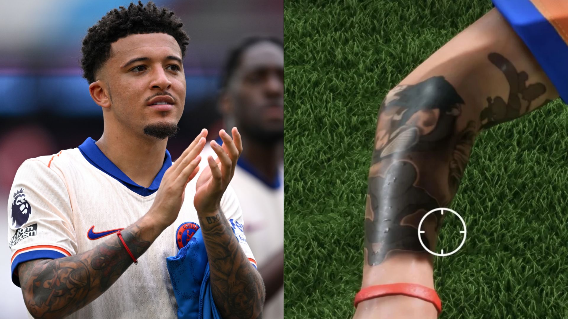 Jadon Sancho tattooed arm with memorial designs