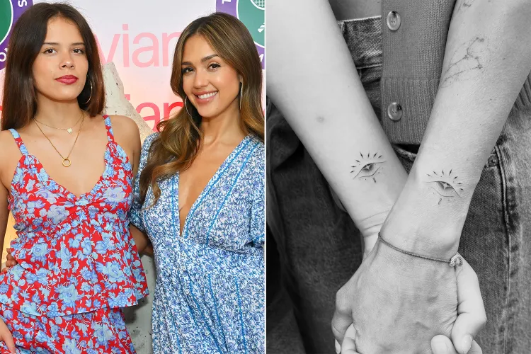 Jessica Alba and Honor Warren matching eye and infinity wrist tattoos