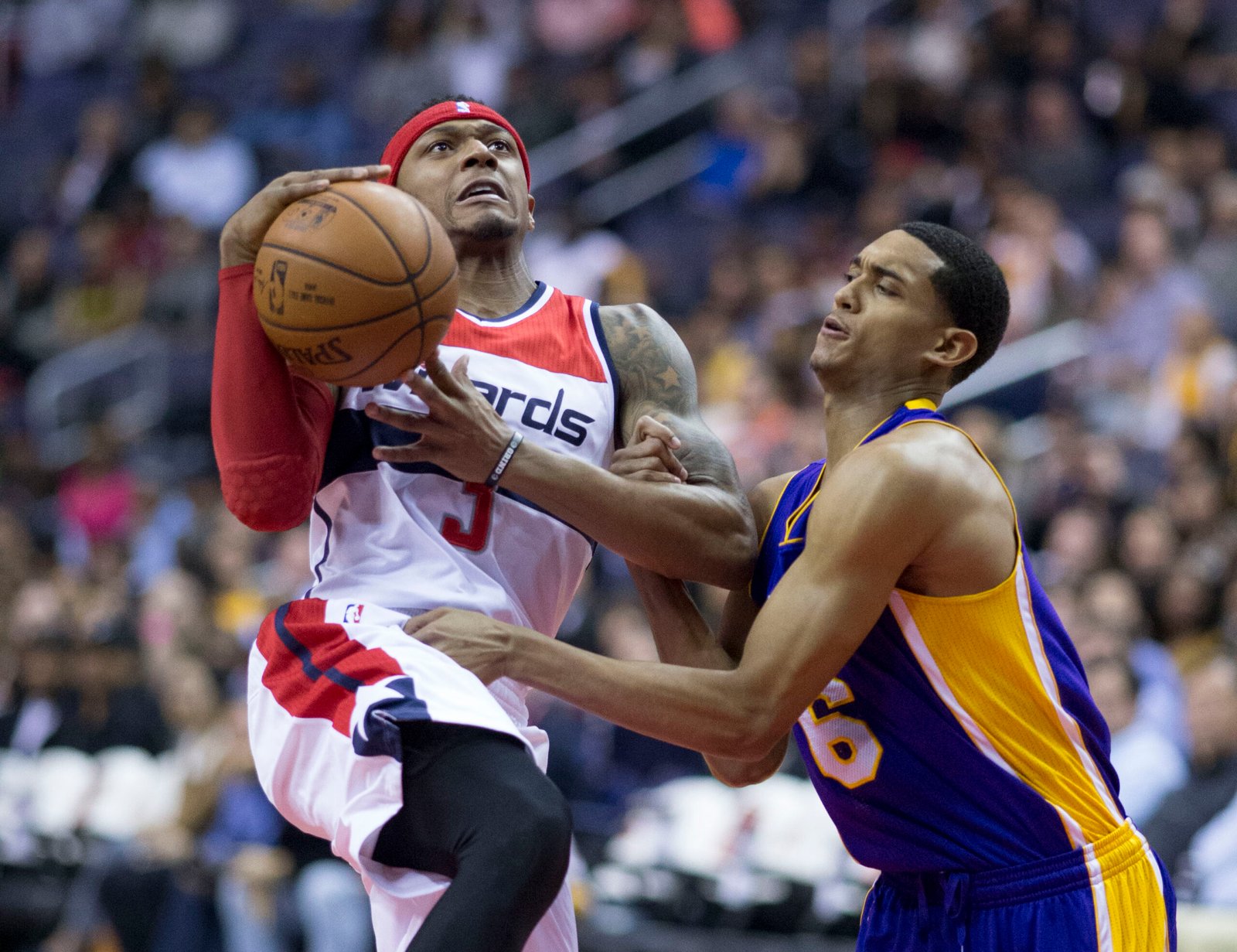Jordan Clarkson showing the Nipsey Hussle portrait tattoo area