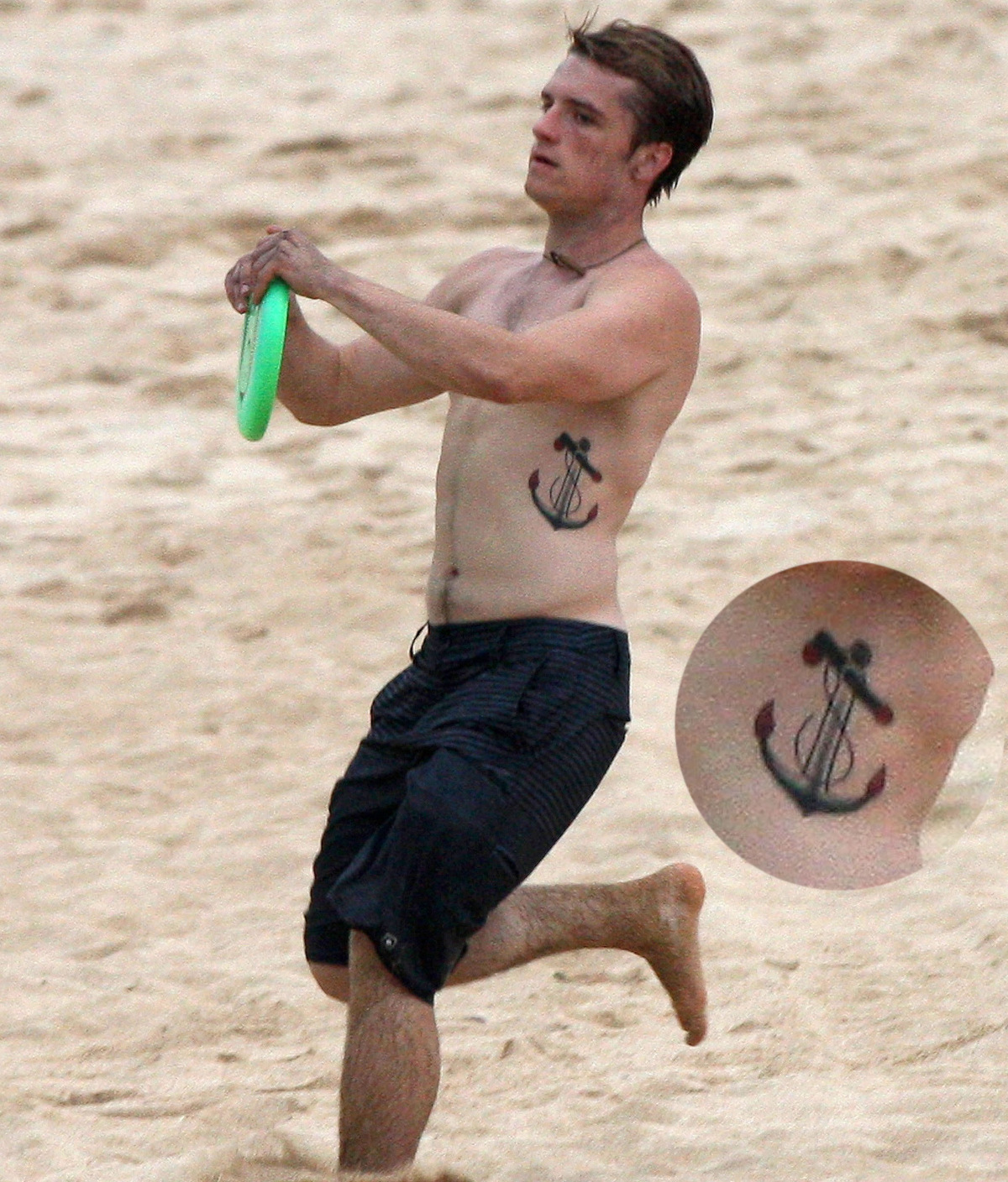 Josh Hutcherson anchor tattoo on his side