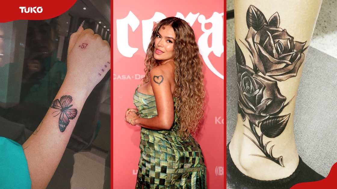 Karol G showing several documented tattoos