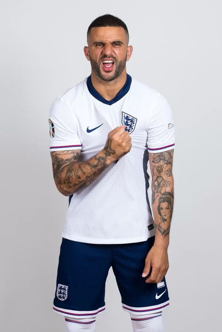 Kyle Walker hand star, name and floral sleeve tattoos