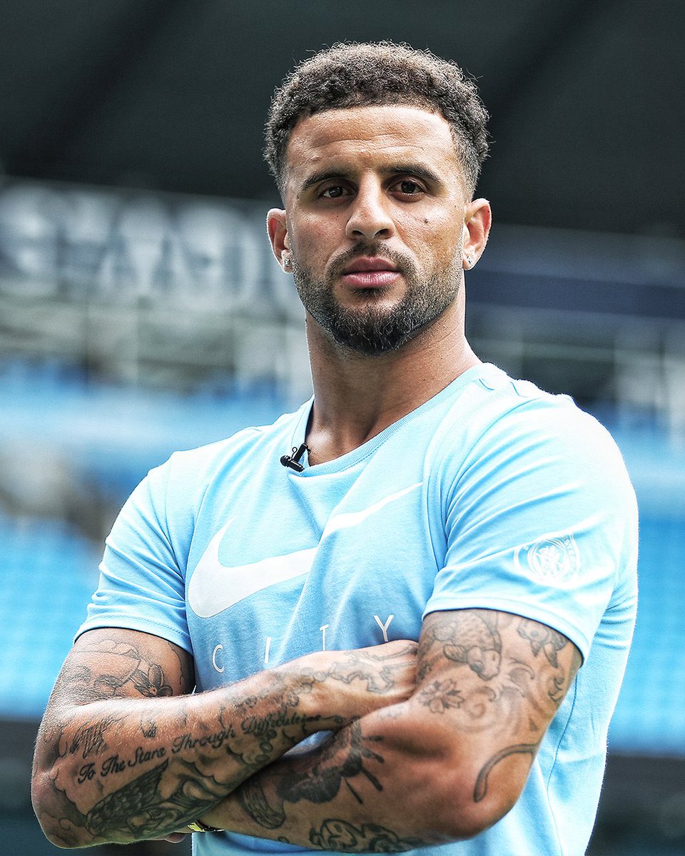 Kyle Walker detailed arm tattoos in Manchester City kit