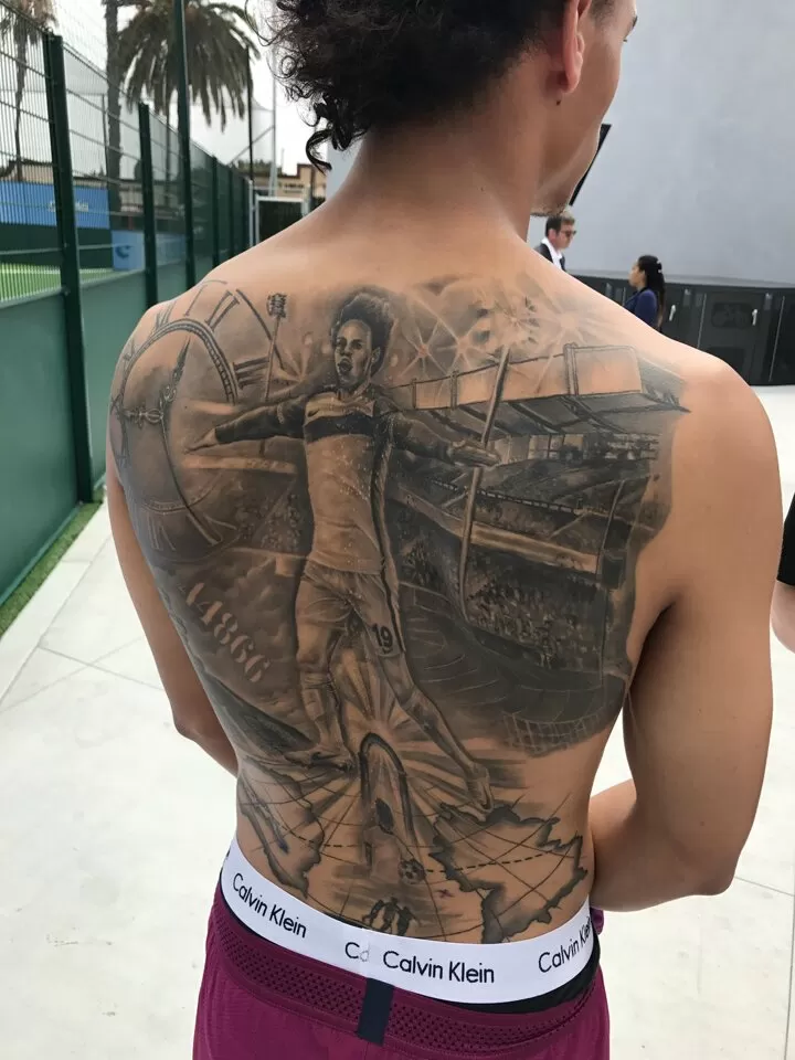 Leroy Sane back tattoo match photo