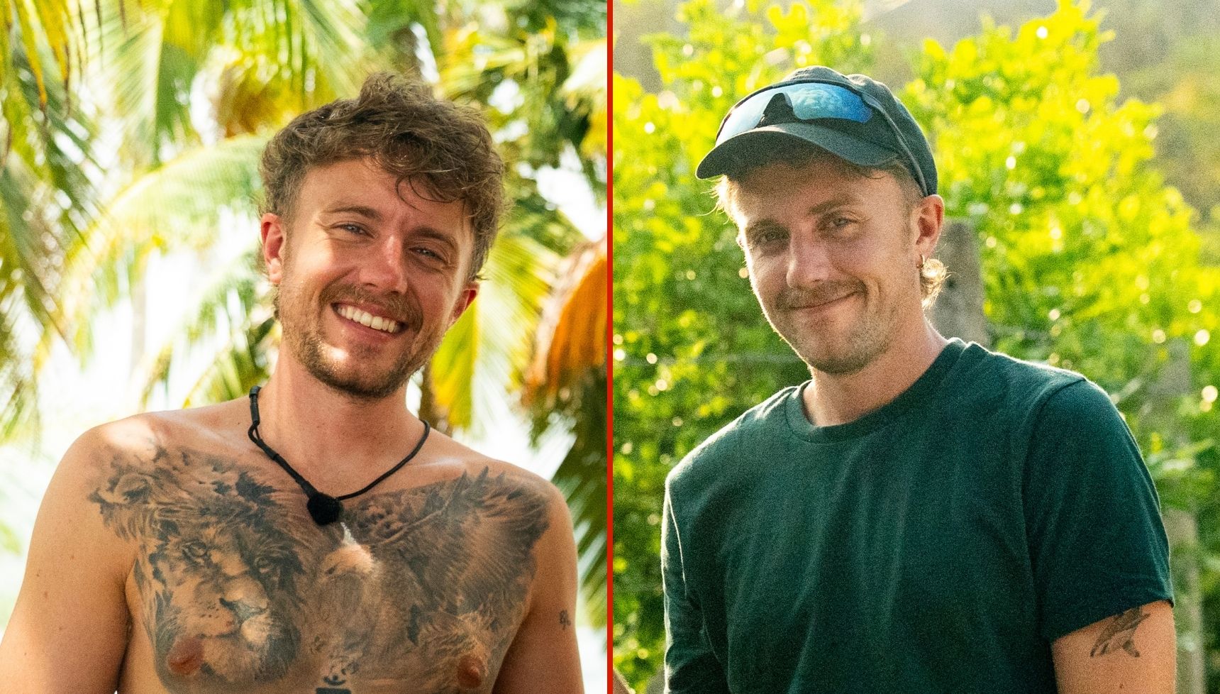 Roman Kemp lion and eagle chest tattoos during Celebrity Race Across the World