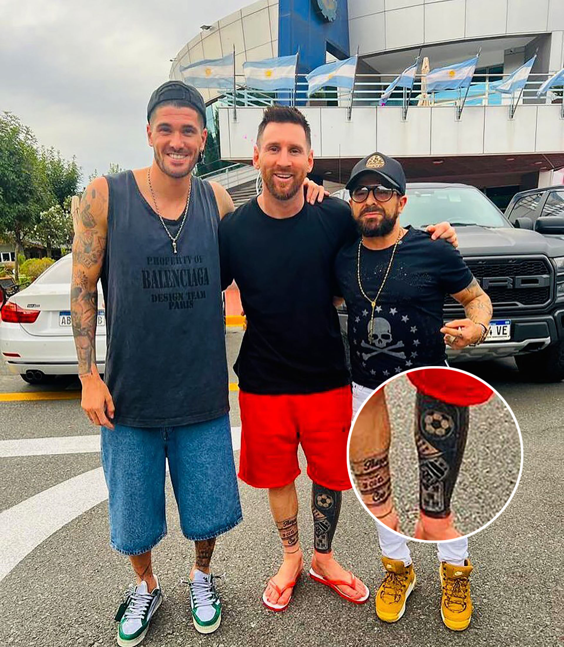 Lionel Messi Five of Cups leg tattoo