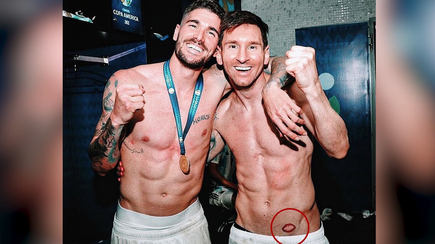Lionel Messi red lips hip tattoo