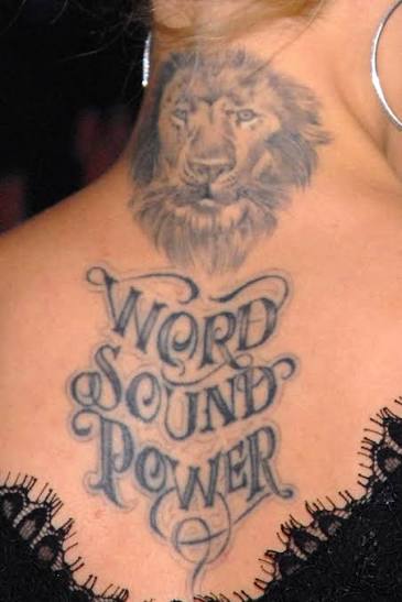 Mena Suvari Word Sound Power tattoo
