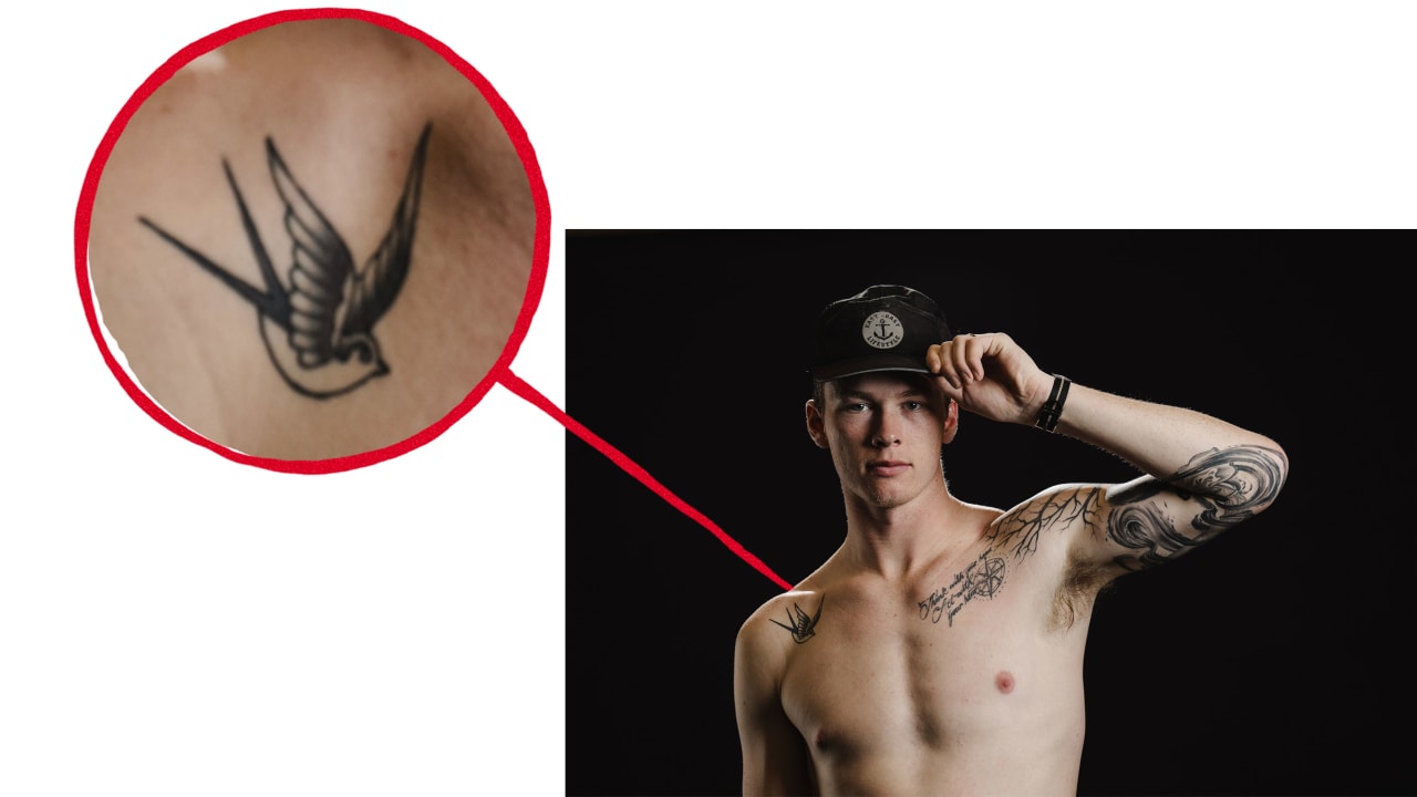 Morgan Geekie American traditional sparrow tattoo