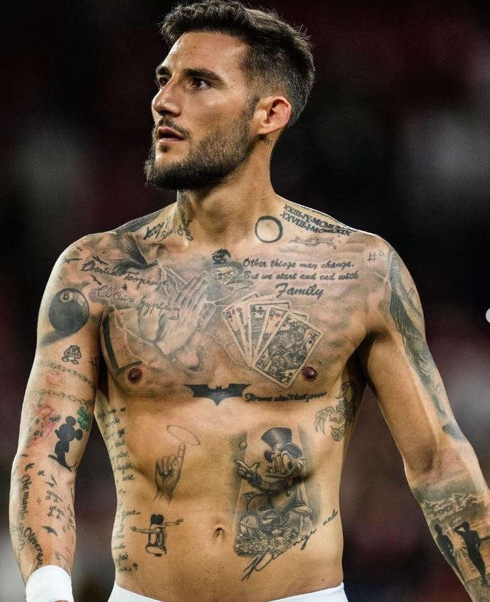 Nemanja Gudelj playing cards, Batman and Scrooge McDuck tattoos on his chest