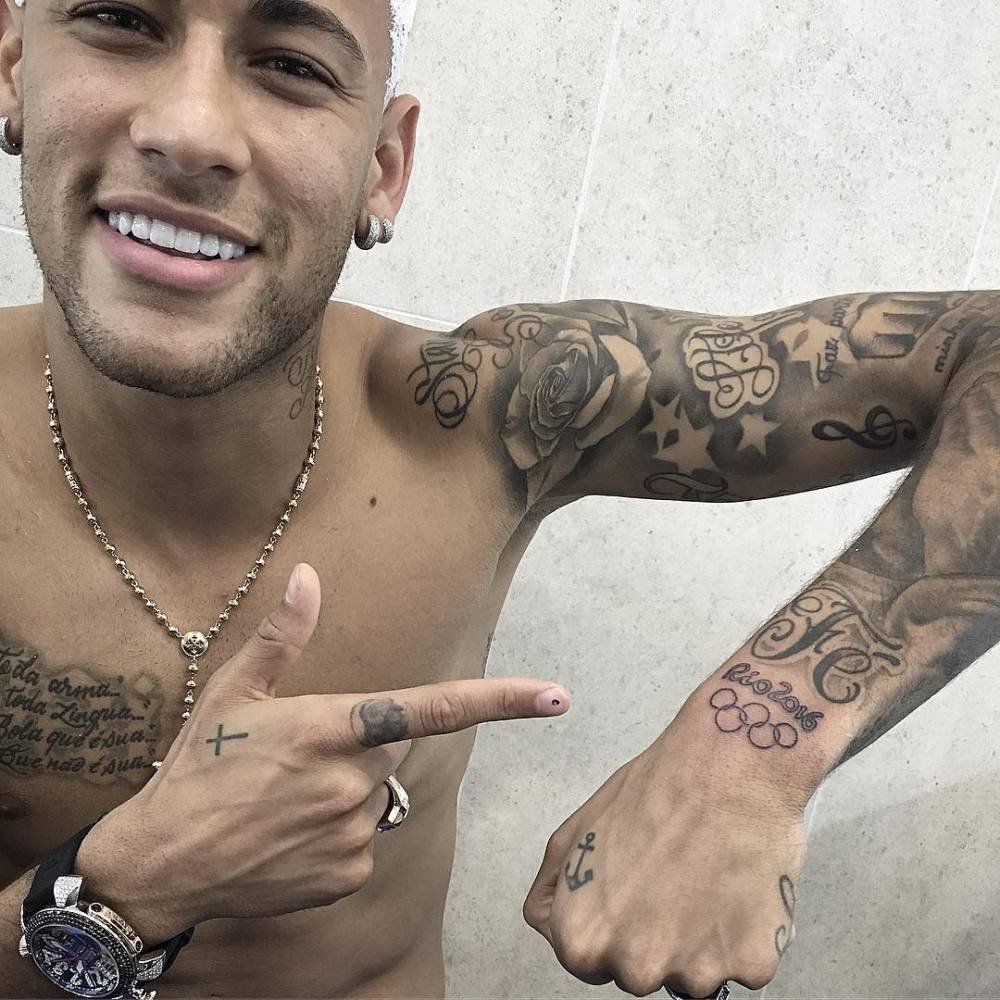 Neymar Rio 2016 Olympic rings wrist tattoo