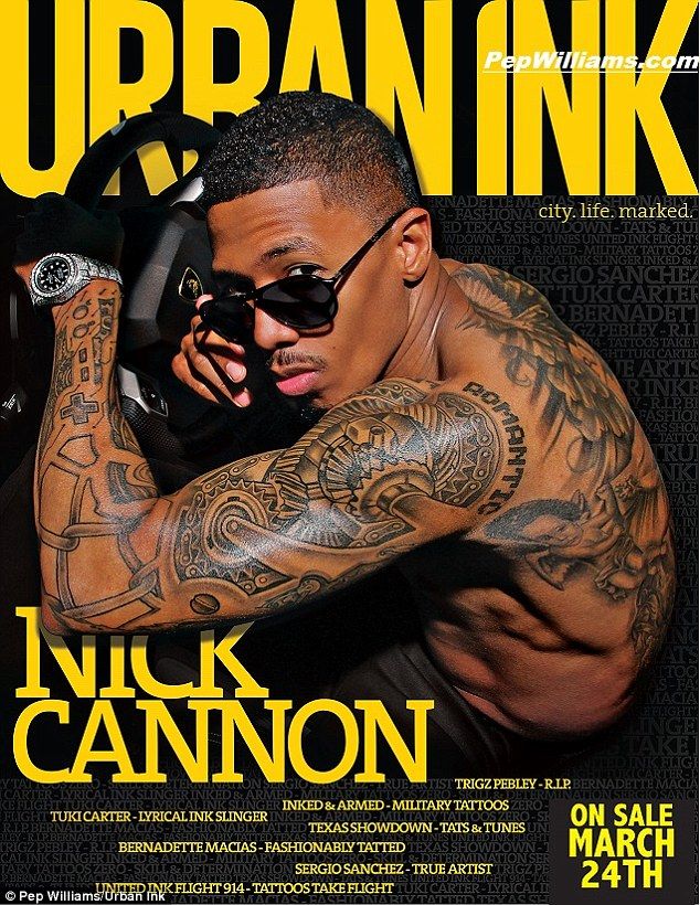 Nick Cannon Urban Ink cover portrait showing his tattooed arms and back